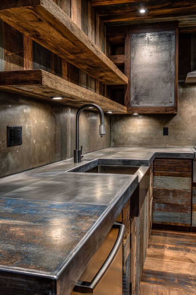 Rustic-Modern Stainless Steel and Wood Kitchen