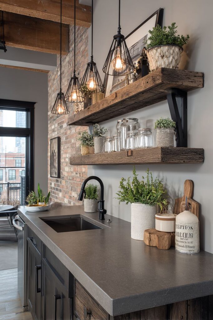 Rustic-Modern Stainless Steel and Wood Kitchen