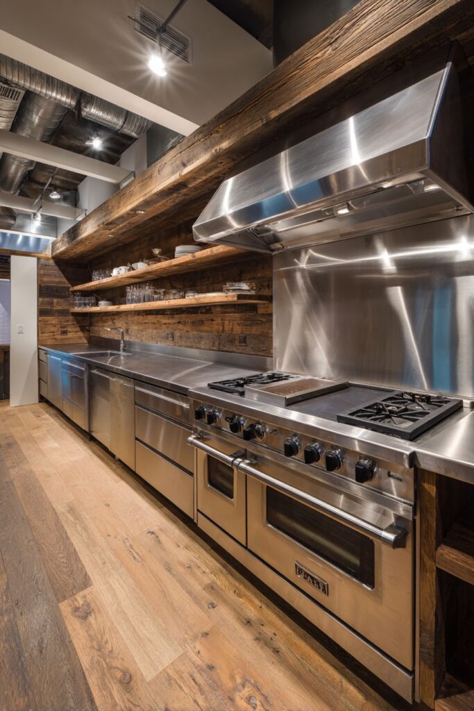 Rustic-Modern Stainless Steel and Wood Kitchen