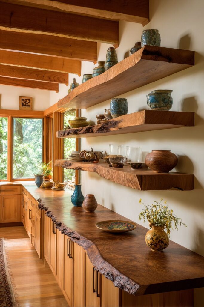 Live-Edge Walnut Floating Shelves Drama