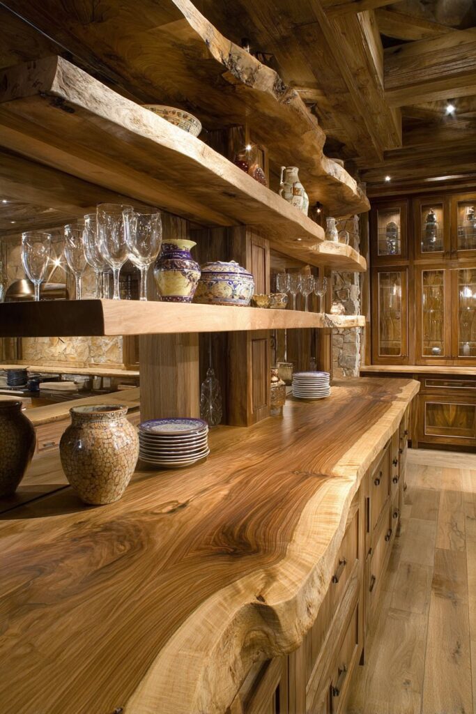 Live-Edge Walnut Floating Shelves Drama