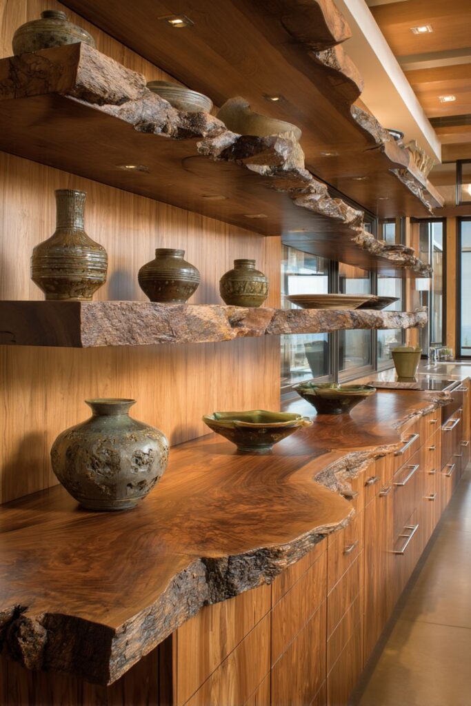 Live-Edge Walnut Floating Shelves Drama