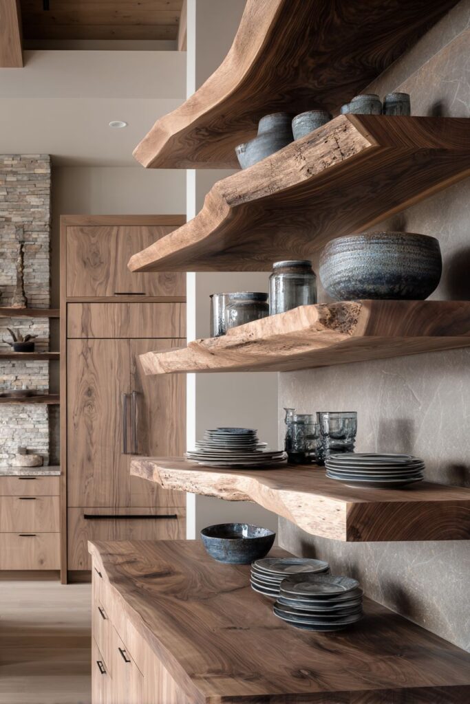 Live-Edge Walnut Floating Shelves Drama