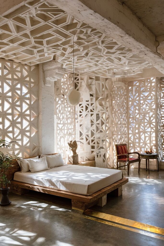Architectural Indian Bedroom with Traditional Elements