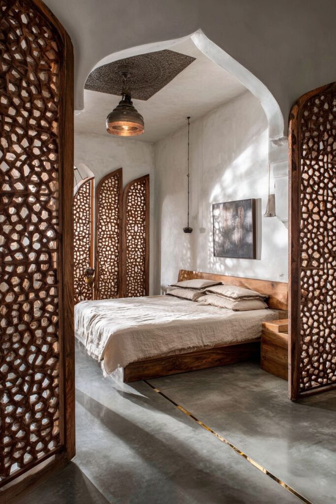 Architectural Indian Bedroom with Traditional Elements
