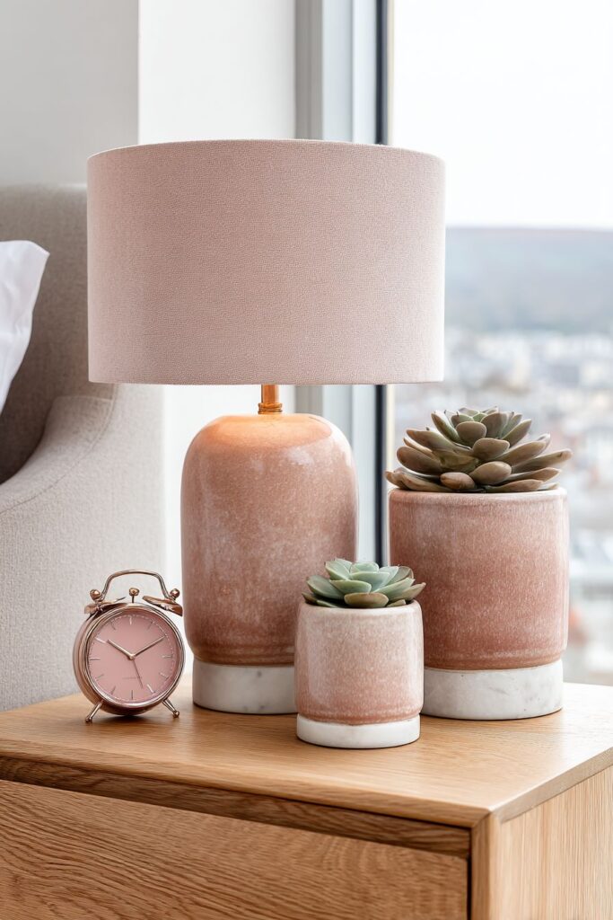 Bedside Styling with Dusty Rose Lamps