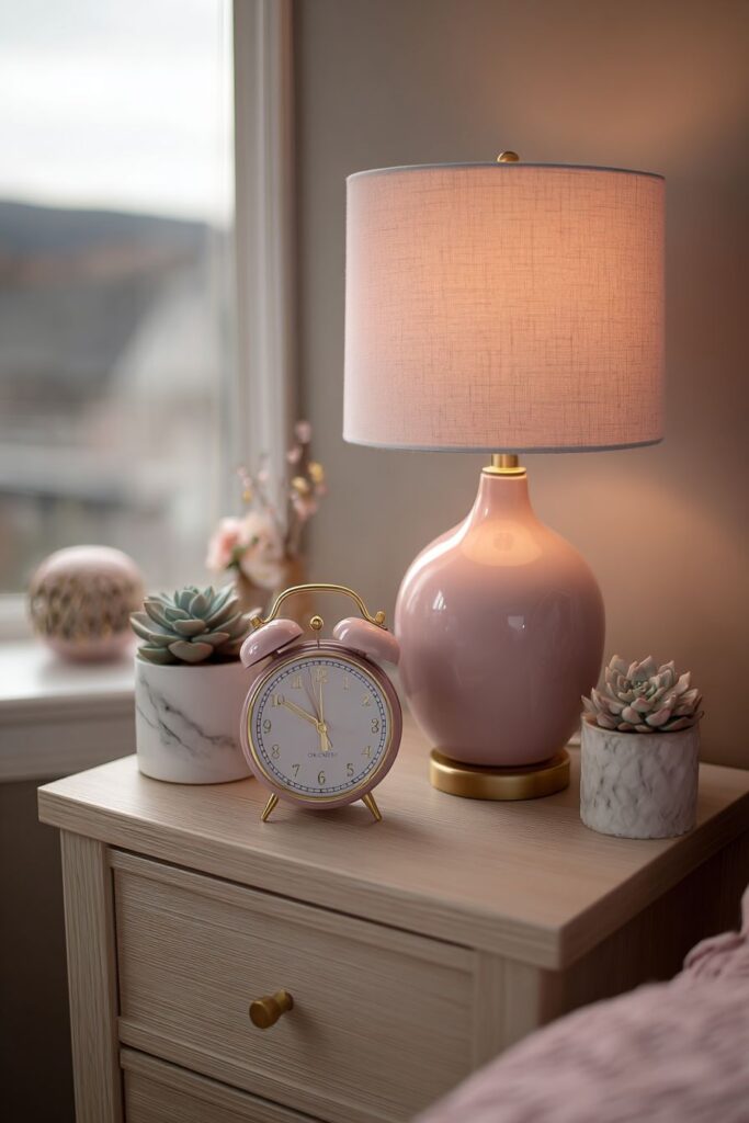 Bedside Styling with Dusty Rose Lamps