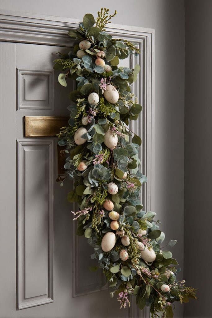 Asymmetrical Eucalyptus Swag with Pastel Accents