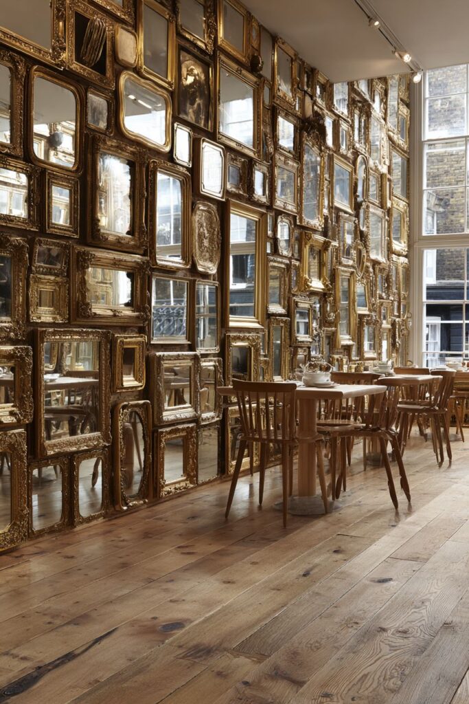 Gallery Wall of Gold-Framed Mirrors