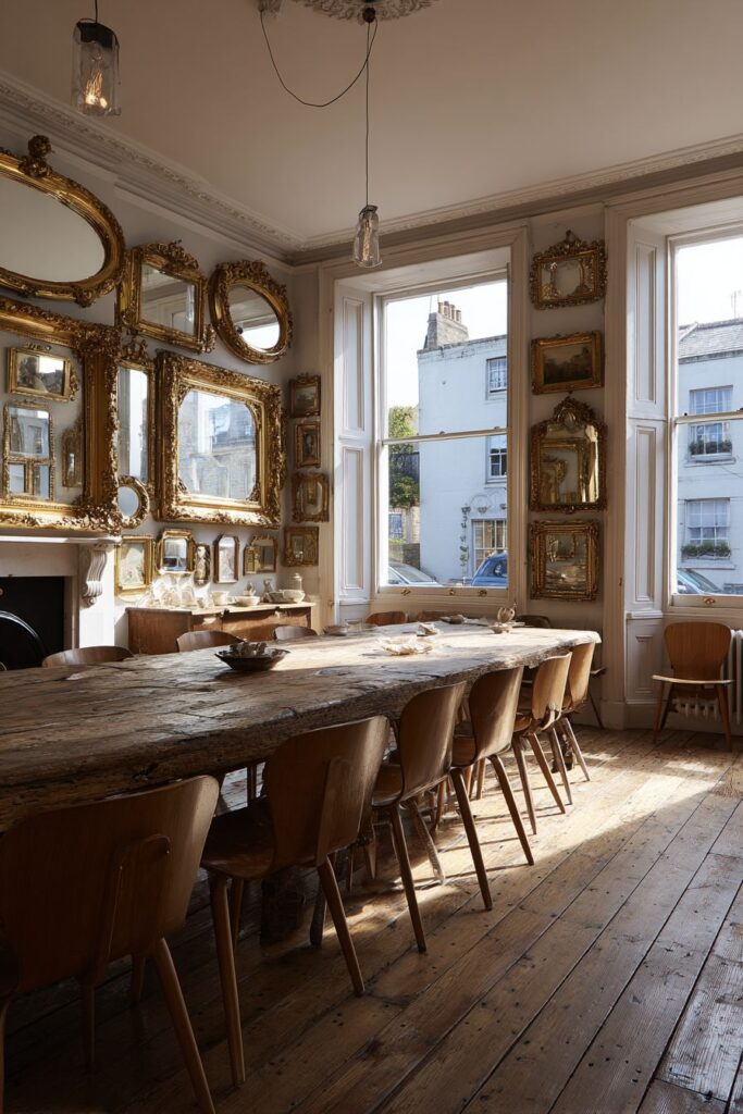 Gallery Wall of Gold-Framed Mirrors