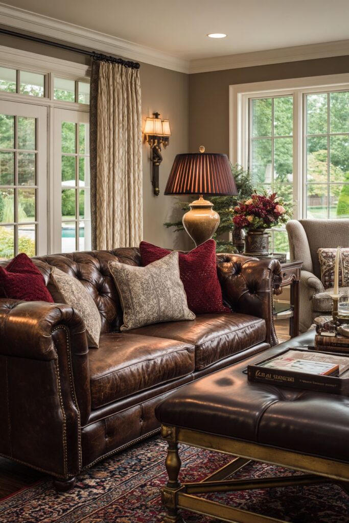 Traditional Brown Leather with Classic Chesterfield Elegance