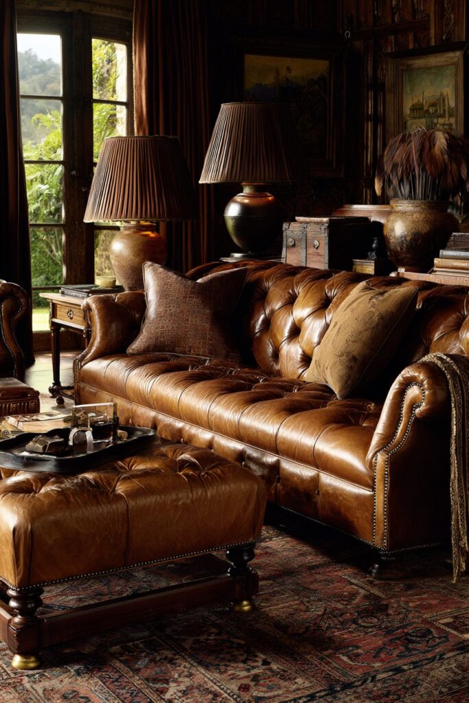 Traditional Brown Leather with Classic Chesterfield Elegance