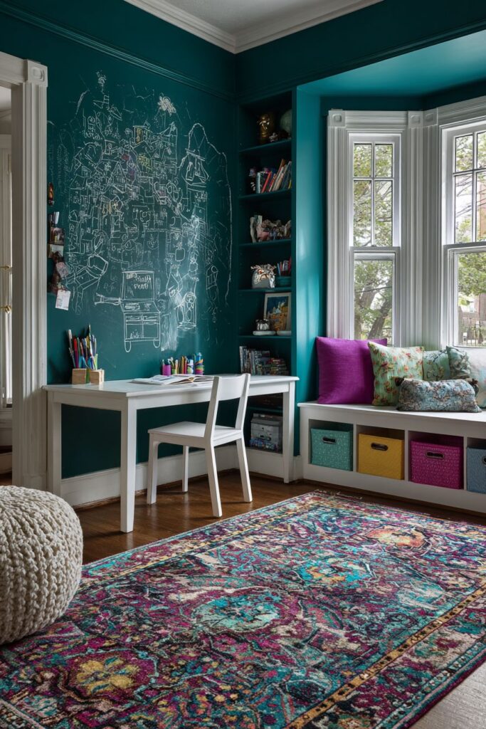 Kid-Friendly Chalkboard Teal Wall