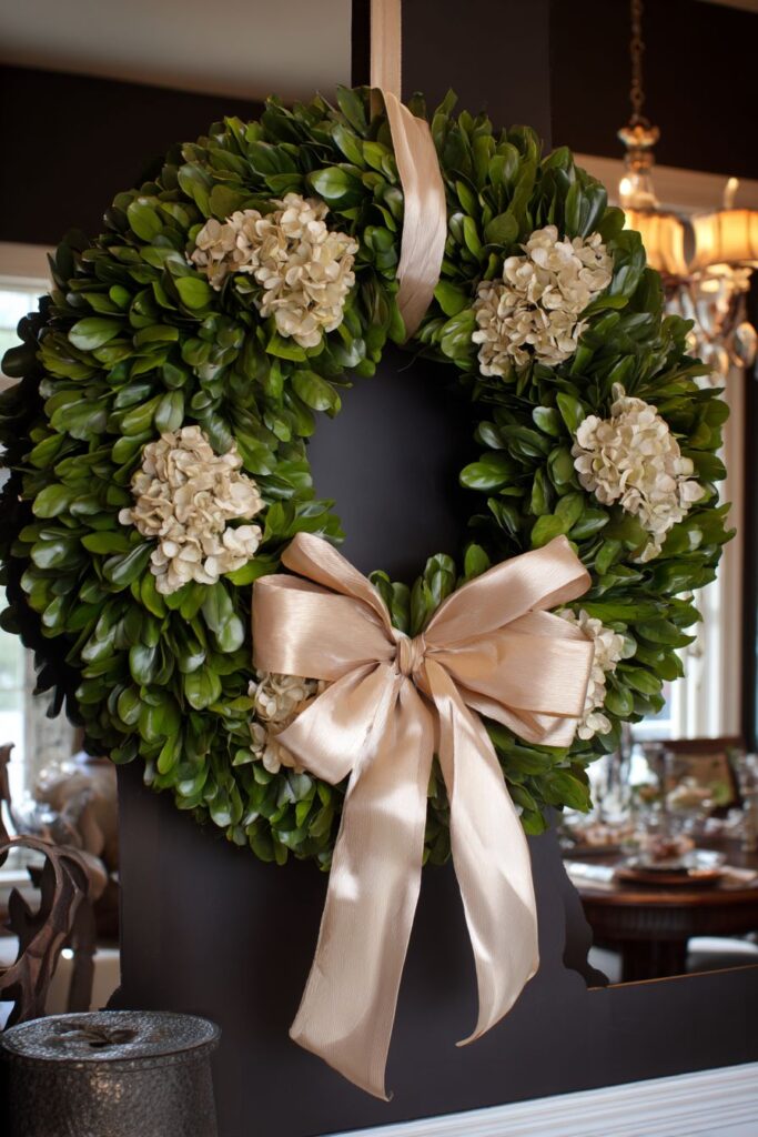 Classic Boxwood and Hydrangea Wreath