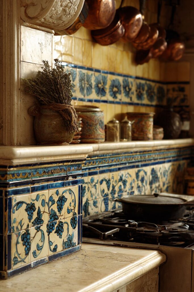 Hand-Painted Grape Vine Ceramic Tiles