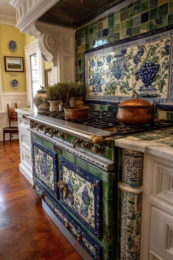 Hand-Painted Grape Vine Ceramic Tiles