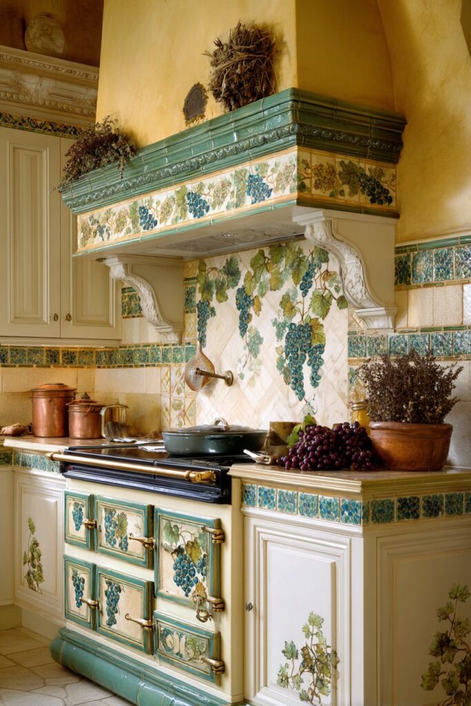 Hand-Painted Grape Vine Ceramic Tiles