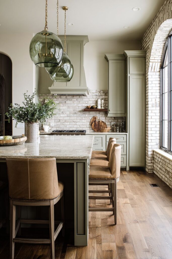 Sage Accent Wall with Brass Pendant Coordination