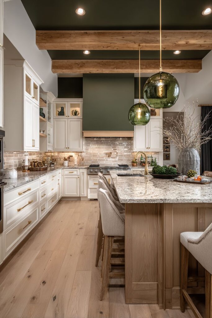 Sage Accent Wall with Brass Pendant Coordination