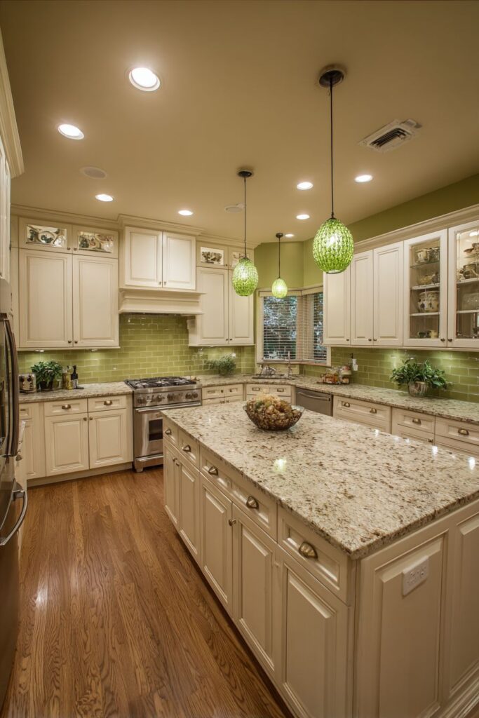 Sage Accent Wall with Brass Pendant Coordination