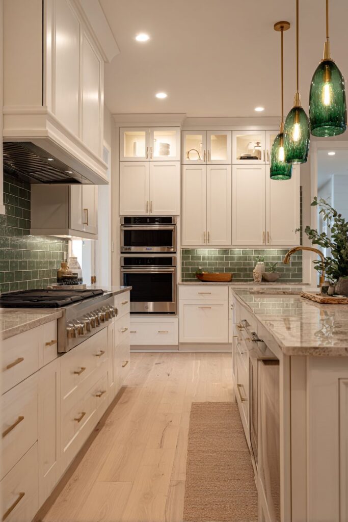 Sage Accent Wall with Brass Pendant Coordination