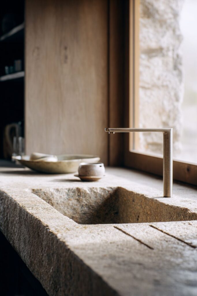 Natural Stone Sink Area for Meditative Tasks