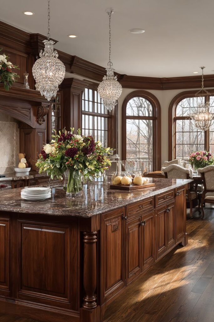 Traditional Kitchen with Cherry Wood and Granite Island