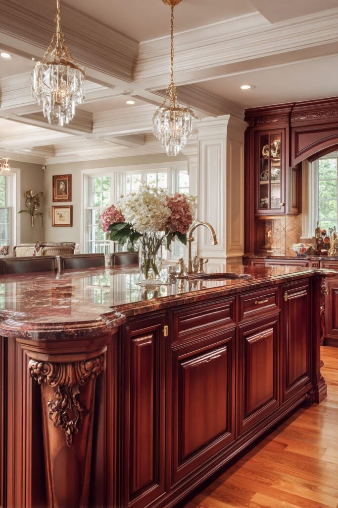 Traditional Kitchen with Cherry Wood and Granite Island