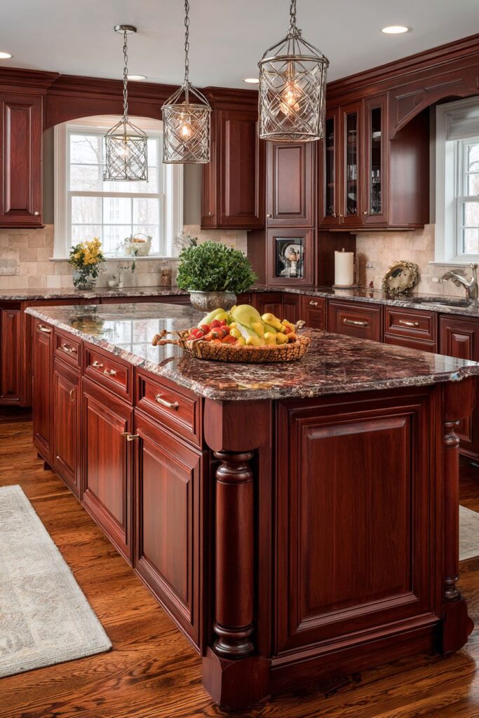 Traditional Kitchen with Cherry Wood and Granite Island