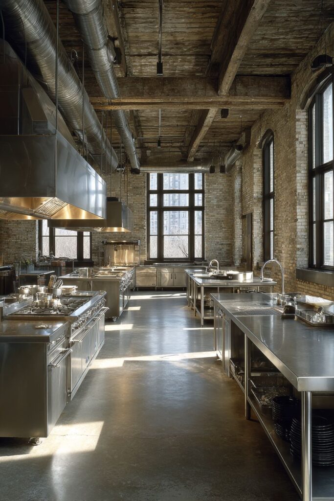 Loft-Style Industrial Stainless Steel Kitchen