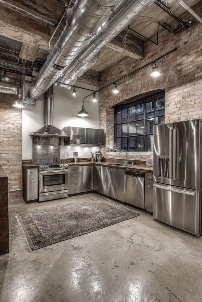 Loft-Style Industrial Stainless Steel Kitchen