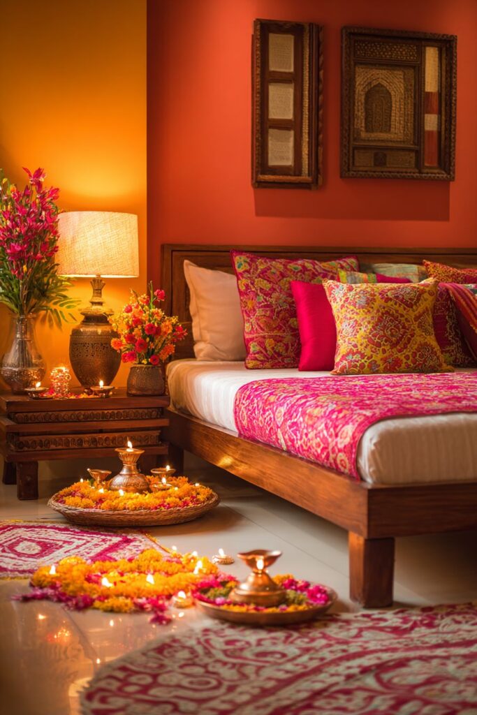 Festival-Themed Indian Bedroom with Celebratory Vibrancy