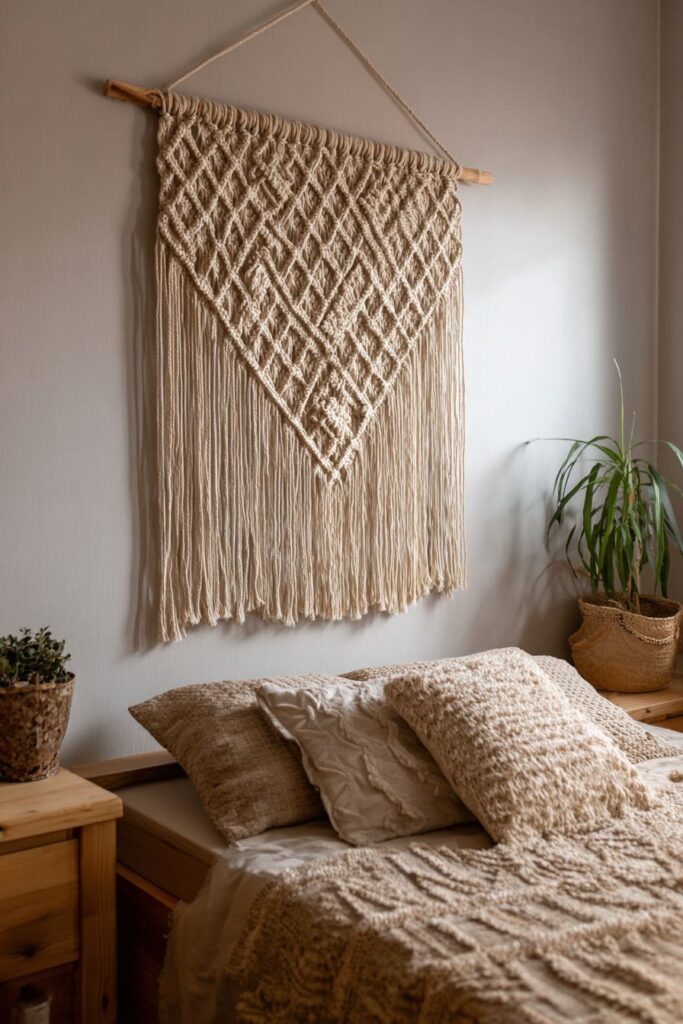 Contemporary Rope Wall Hanging with Geometric Pattern
