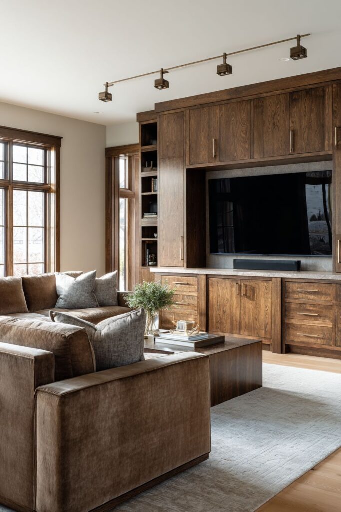 Transitional Brown Storage Solutions with Family Functionality