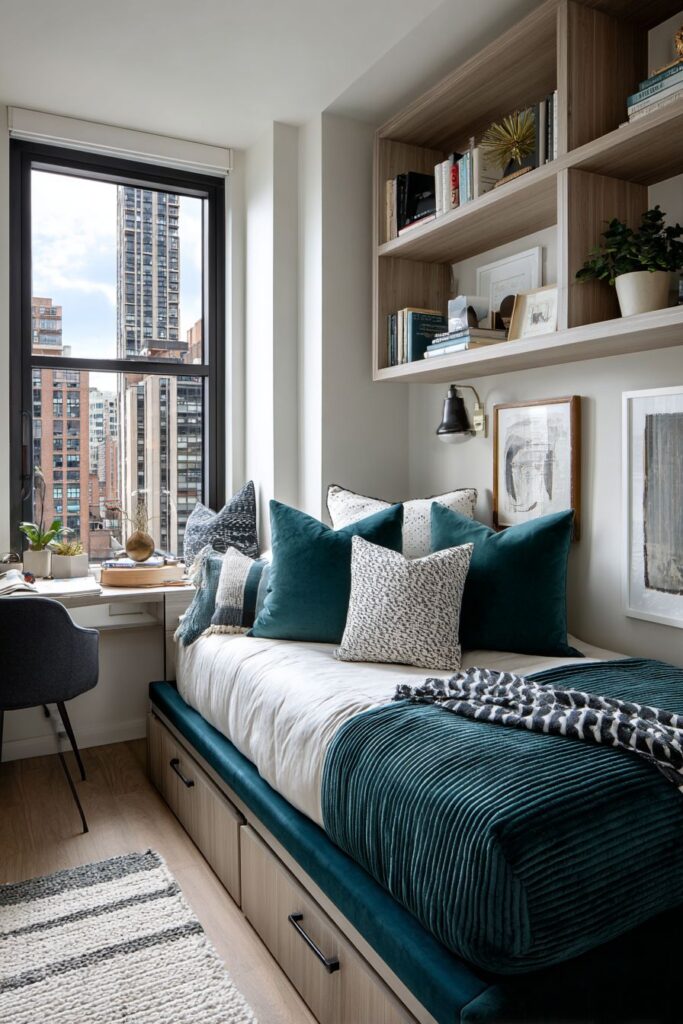 Multi-Functional Teal Storage Bed