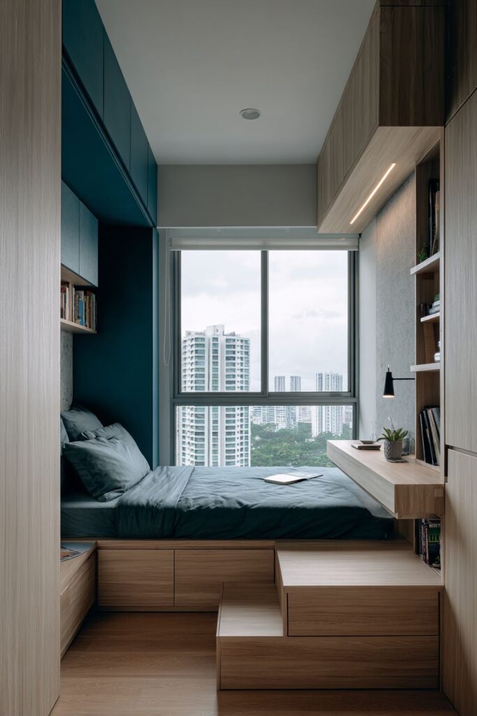 Multi-Functional Teal Storage Bed