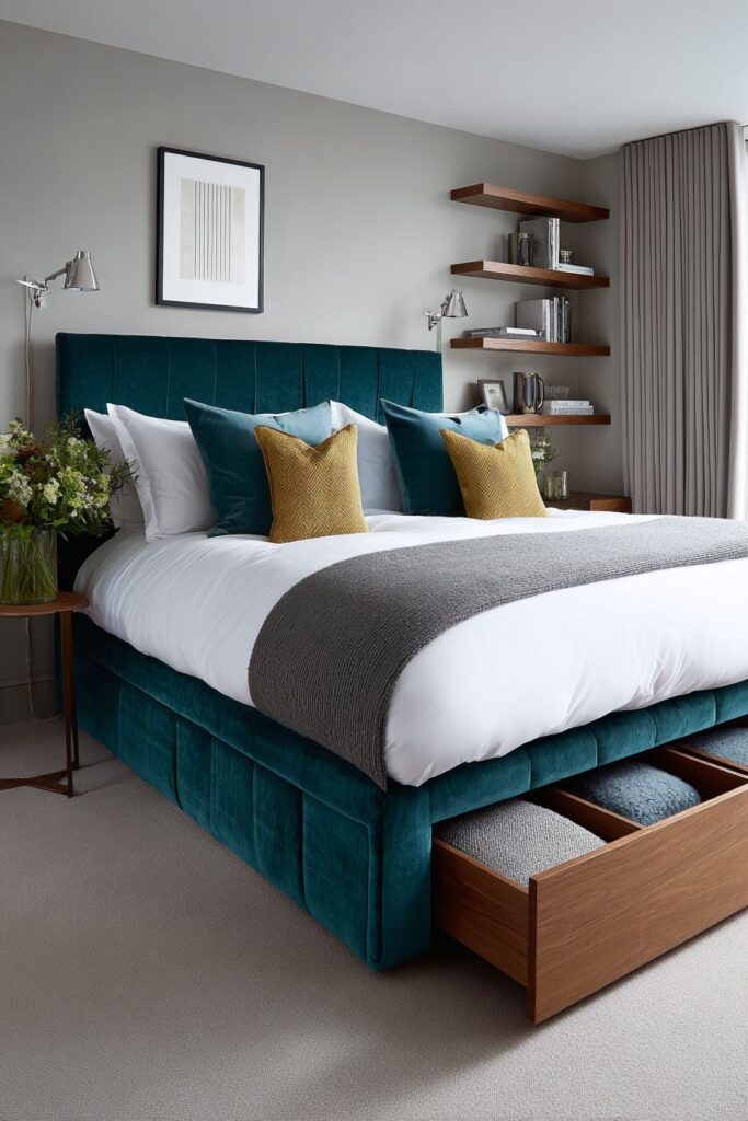 Multi-Functional Teal Storage Bed