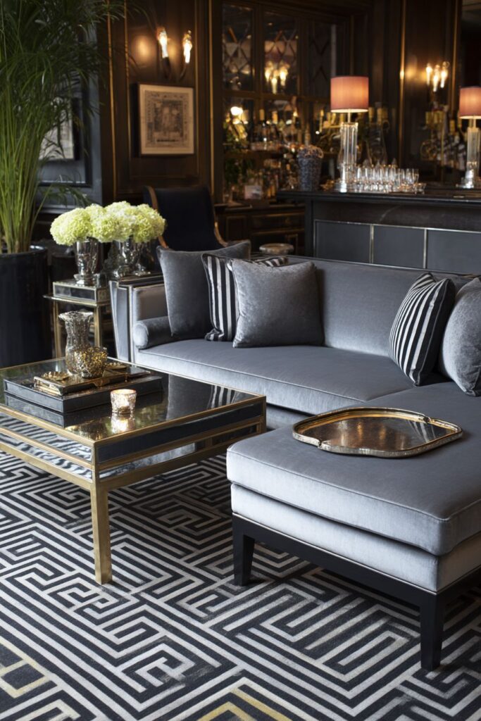 Art Deco Glamour in Silver-Grey Velvet