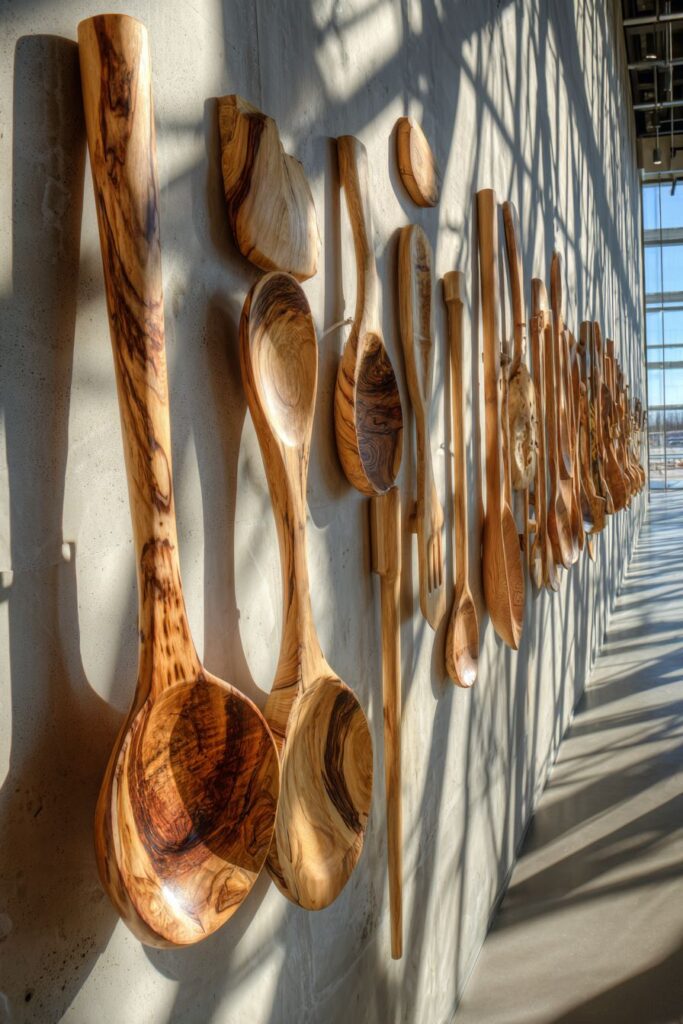 Sculptural Wooden Utensil Art Installation