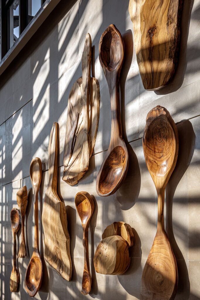 Sculptural Wooden Utensil Art Installation