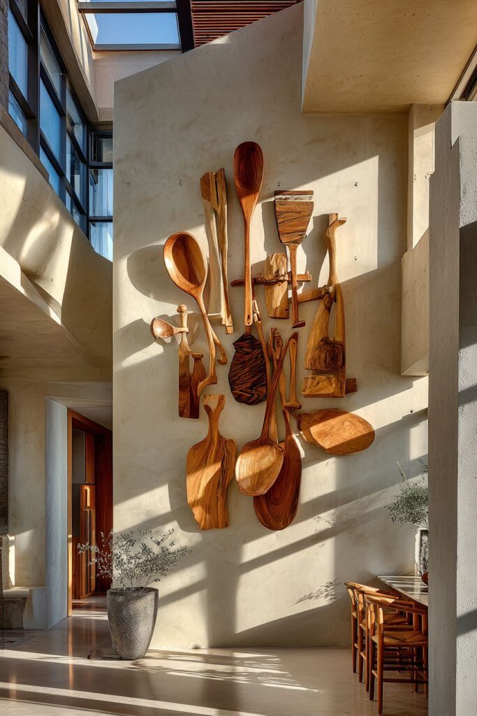 Sculptural Wooden Utensil Art Installation