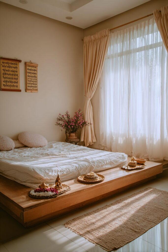 Meditation-Focused Indian Bedroom with Spiritual Sanctuary