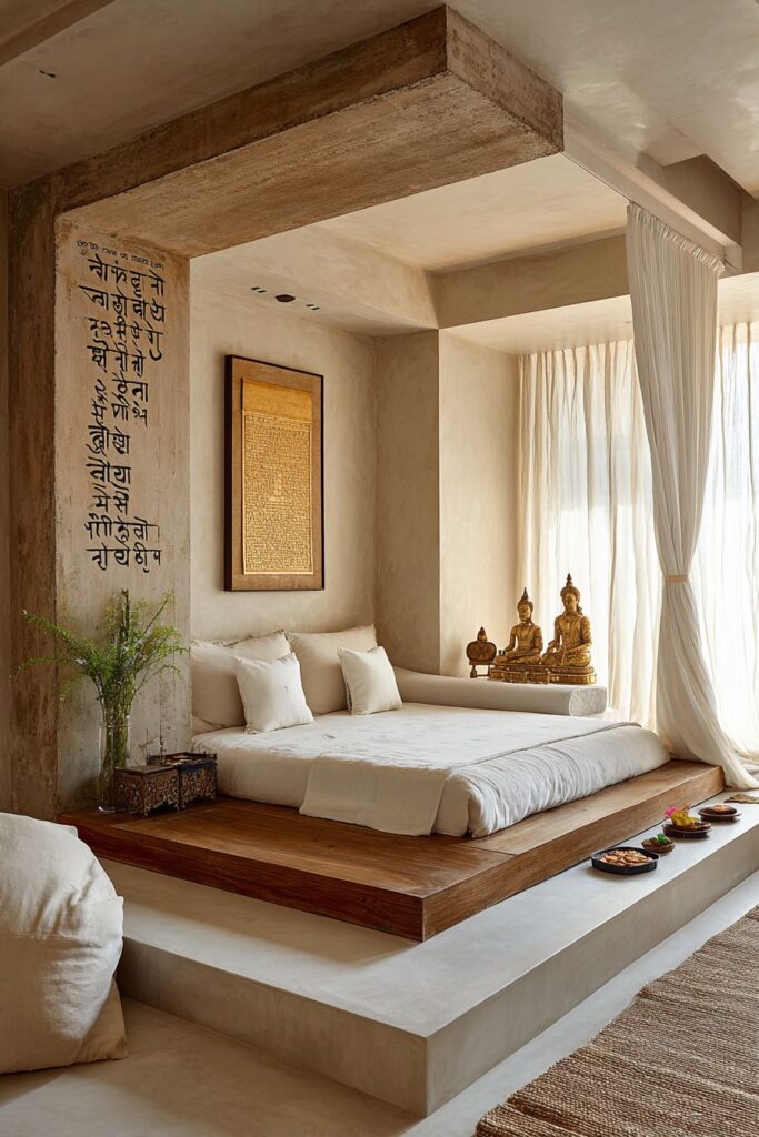 Meditation-Focused Indian Bedroom with Spiritual Sanctuary
