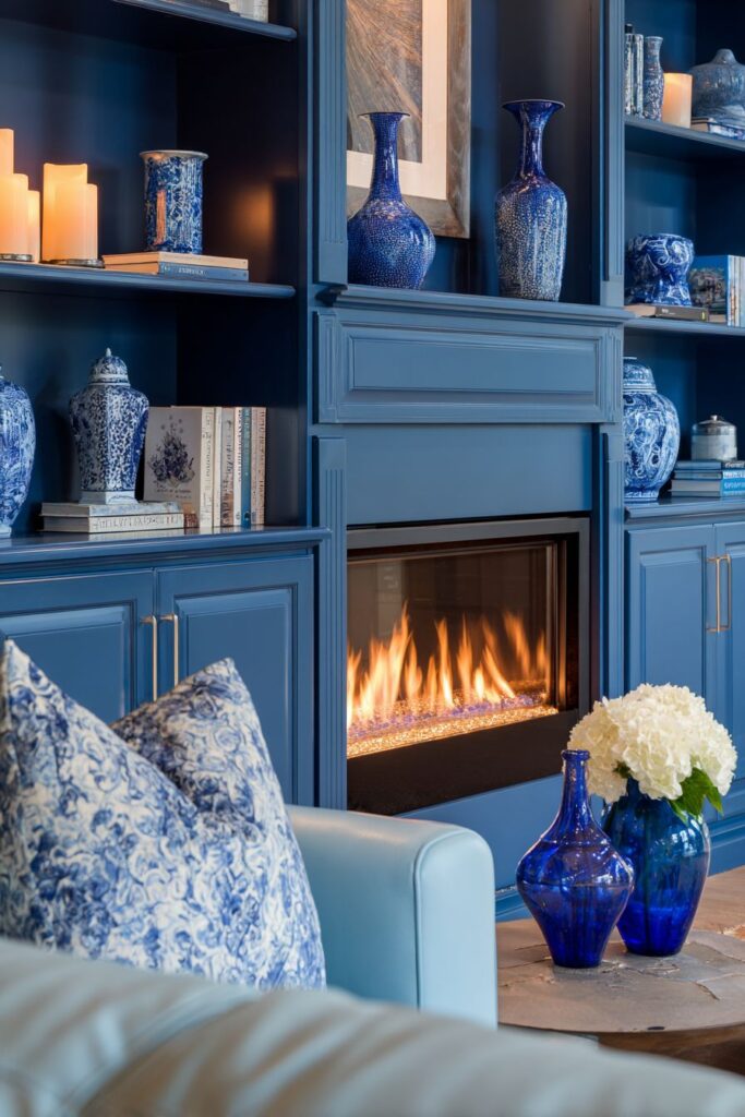 Fireplace Focus: Deep Navy Built-In Cabinetry