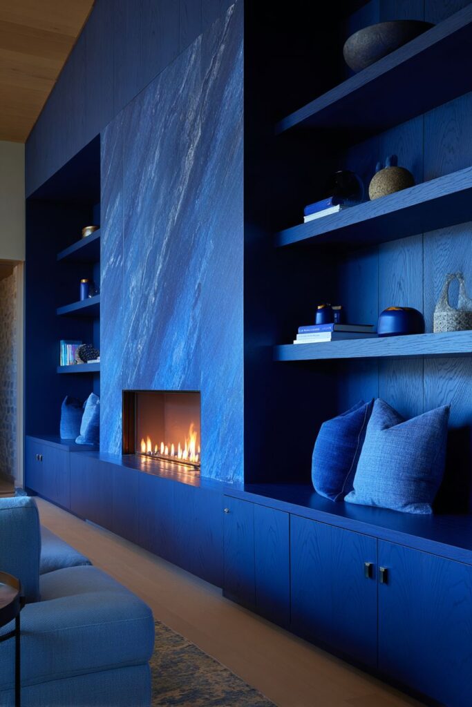 Fireplace Focus: Deep Navy Built-In Cabinetry