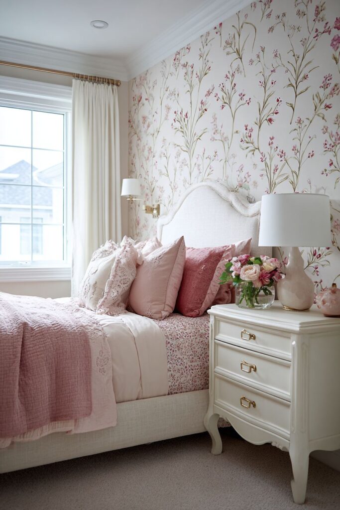 Botanical Wallpaper Feature with Coordinated Textiles