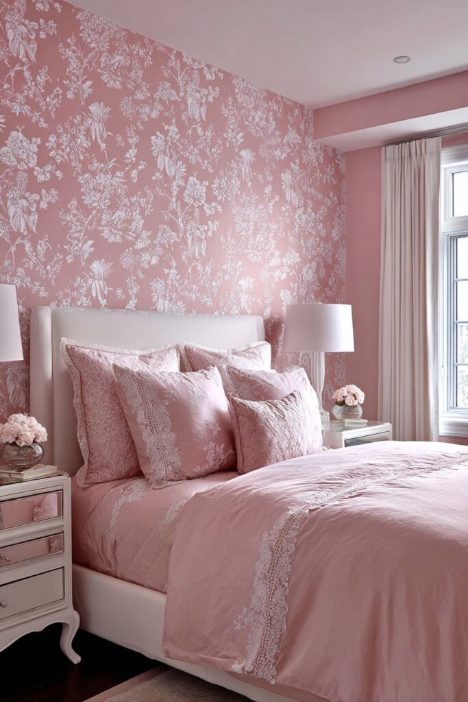 Botanical Wallpaper Feature with Coordinated Textiles