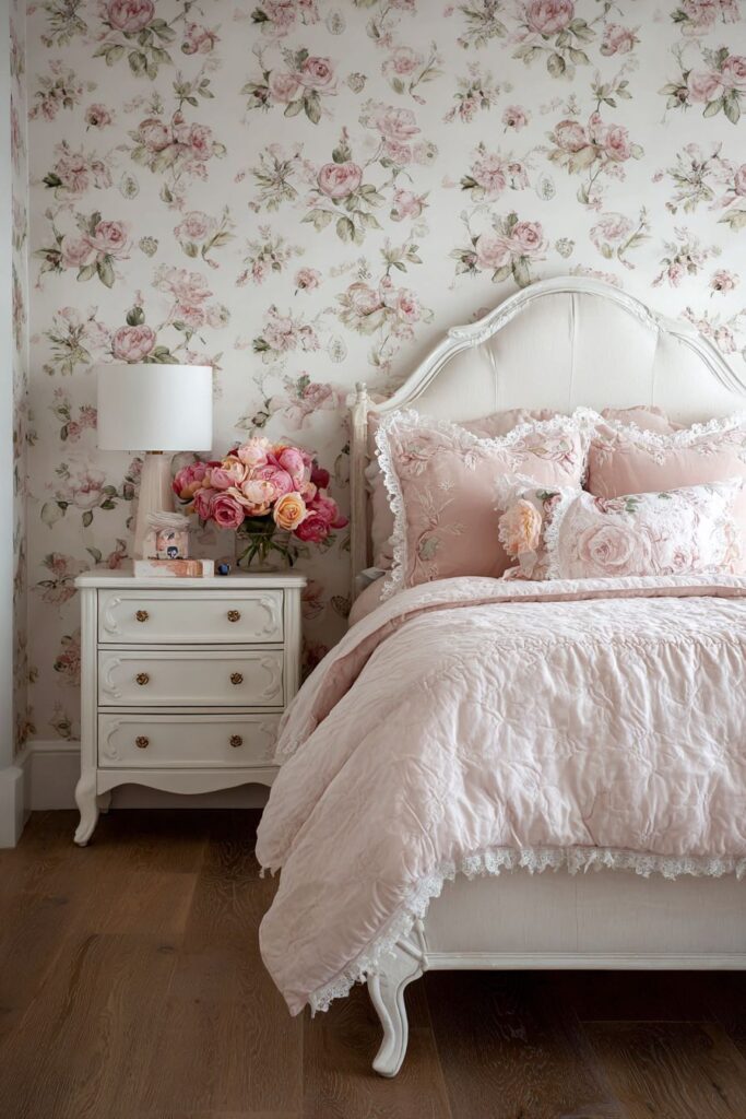 Botanical Wallpaper Feature with Coordinated Textiles