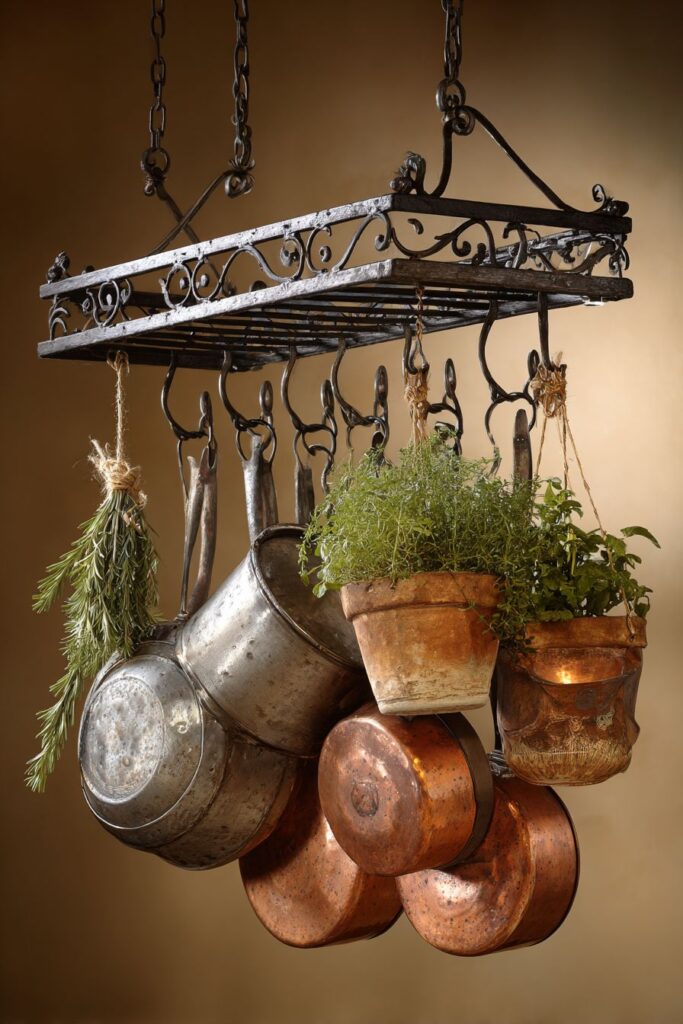 Traditional Wrought Iron Pot Rack System