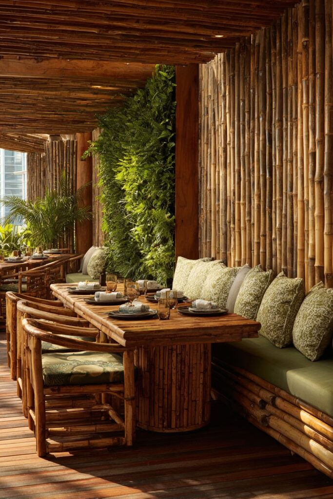Sustainable Bamboo Dining Set with Living Air Plant Wall